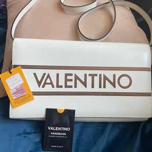 Valentino White and Brown Shoulder Bag with Minimalist Design